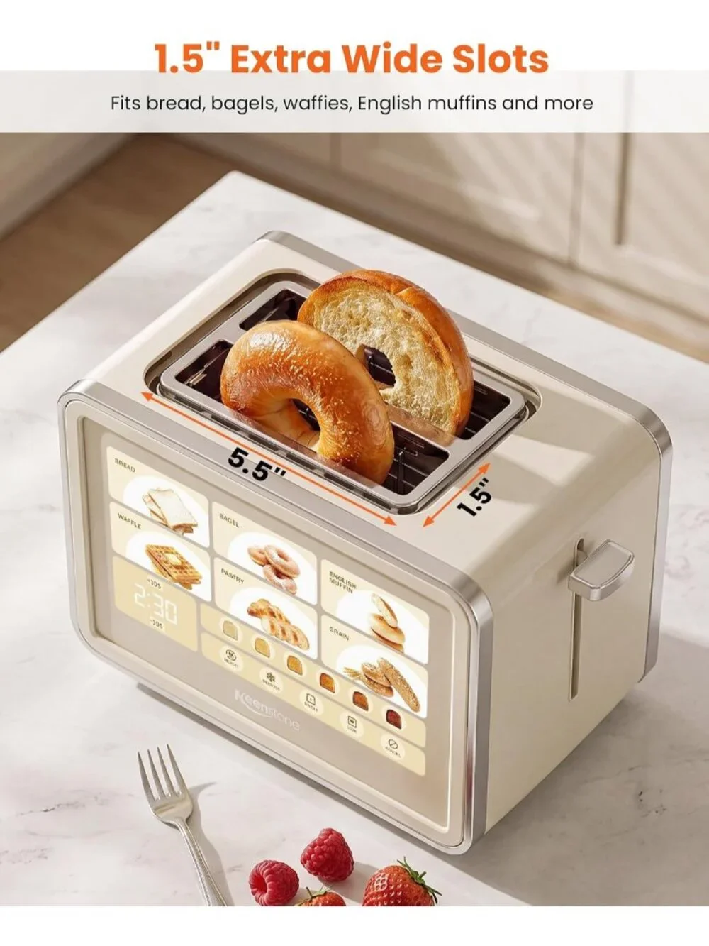 2 Slice Cream Smart Touch Screen Large Glass Touch Display Defrost Toaster
